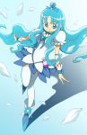  blue blue_eyes blue_hair bow brooch choker cure_marine dress hair_ornament hair_ribbon hairpin heart heartcatch_precure! highres jewelry kurumi_erika long_hair petals precure ribbon shijoh shoes smile solo thigh-highs thighhighs white_legwear wrist_cuffs 