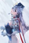  blue_hair breasts capelet cross earrings elbow_gloves flat_chest gloves hat jewelry leotard lips long_hair looking_at_viewer necklace ribbon riqurr scarf silver_hair simple_background solo sword_girls wet white_hair 