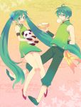  ahoge bamboo_steamer bun_cover chinese_clothes double_bun dual_persona food genderswap green_eyes green_hair hatsune_miku hatsune_mikuo long_hair nikuman panda tsuyuka_(sunny_spot) twintails very_long_hair vocaloid 