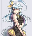  blue_hair character_request copyright_request eyelashes liang purple_hair side_ponytail simple_background skirt sleeveless solo wink 