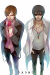  2guys bad_id black_hair brown_eyes brown_hair chm copyright_request multiple_boys phone simple_background sunglasses 