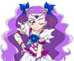  blue_rose dress earrings flower gloves hand_on_hip hips jewelry long_hair magical_girl midriff milky_rose mimino_kurumi navel pink_eyes precure purple_hair rose sinko_(sinsin) smile solo tiara two_side_up wink yes!_precure_5 