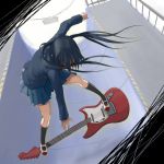  black_hair black_legwear blazer chain chains dokyuu_afro electric_guitar from_above guitar halfpipe instrument k-on! long_hair nakano_azusa school_uniform shoes skirt solo twintails 