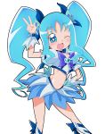  ;d adapted_costume alternate_hairstyle blue_eyes blue_hair boots bow choker cure_marine dress hair_ribbon hand_on_hip heartcatch_precure! hips kurumi_erika long_hair magical_girl midriff navel open_mouth precure ribbon sinko_(sinsin) smile solo twintails v wink 