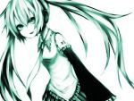  artist_request bare_shoulders detached_sleeves green_eyes green_hair hatsune_miku monochrome necktie open_mouth simple_background skirt solo source_request vocaloid 