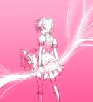  bow bow_(weapon) from_behind gloves hair_bow kaname_madoka kneehighs magical_girl mahou_shoujo_madoka_magica monochrome petticoat puffy_sleeves rough short_twintails sketch solo twintails usuba_kagero weapon 