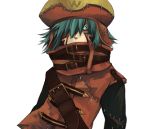  .hack//g.u. .hack//roots azure_kite belt bust crazy_eyes facial_mark green_eyes green_hair hair_over_one_eye hat scar shio_(5rs) solo stare stitches strap tattoo 