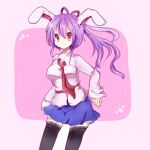  alternate_hairstyle animal_ears black_legwear bunny_ears dress_shirt hair_ribbon necktie ponytail purple_hair red_eyes reisen_udongein_inaba ribbon shirt skirt solo thighhighs tikuwakure touhou uiroutsuji_yumihiko zettai_ryouiki 