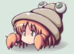  blonde_hair chibi chigaunsuyo claws expressionless eyes fusion grey_eyes hermit_crab moriya_suwako ribbon shell simple_background solo touhou 