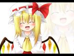  blonde_hair blush closed_eyes dotera dotera-otoko flandre_scarlet hat open_mouth side_ponytail smile solo the_embodiment_of_scarlet_devil touhou wings zoom_layer 