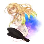 blonde_hair braid butterfly flats floating jubeat knit_(pop'n_music) leggings light_smile lionrose long_hair personification pop'n_music red_string solo string sweater_dress yellow_eyes 