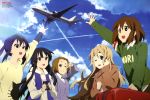  :d ;d absurdres airplane akiyama_mio black_eyes black_hair blonde_hair blue_eyes brown_eyes brown_hair casual cloud grin hairband highres hirasawa_yui k-on! k-on!_movie kotobuki_tsumugi multiple_girls nakano_azusa open_mouth passport sky smile tainaka_ritsu tamine_ikuko twintails umetsu_tetsuro umetsu_tetsurou utsumi_hiroko v v_over_eye wink yoneda_yuka 