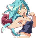  animal_ears aqua_hair armpits bare_shoulders blush camisole cat_ears cat_pose cat_tail copyright_request fang hirano_katsuyuki looking_back no_pants open_mouth panties paw_pose short_hair simple_background smile solo tail tank_top underwear white_background white_panties yellow_eyes 