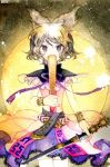  blonde_hair bracelet brown_hair circumflex_(artist) covering covering_face covering_mouth earmuffs headphones jewelry looking_at_viewer purple_eyes ritual_baton scabbard see-through sheath sheathed short_hair solo sword thigh_gap thighhighs thighs touhou toyosatomimi_no_miko traditional_media violet_eyes watercolor_(medium) weapon white_legwear 