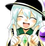  bow bust closed_eyes eyes_closed fingers green_hair hat hat_bow hota komeiji_koishi open_mouth sketch solo third_eye touhou 