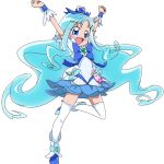  :d arms_up blue_eyes blue_hair blush bow brooch cure_marine dress flower hair_ornament hair_ribbon hairpin happy heart heartcatch_precure! jewelry kurumi_erika long_hair magical_girl open_mouth precure ribbon shoes sinko_(sinsin) smile solo standing_on_one_leg thigh-highs thighhighs white_legwear wrist_cuffs 