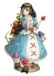  apple beard black_hair blue_eyes crown dress dwarf facial_hair finger_to_mouth flower food frills fruit hat holding holding_apple holding_fruit long_hair marchen mary_janes ns_(haraheta) pointing red_shoes ribbon schneewittchen shoes simple_background smile sound_horizon standing strawberry 