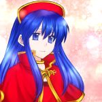  74 blue_eyes blue_hair capelet fire_emblem fire_emblem:_fuuin_no_tsurugi fire_emblem_fuuin_no_tsurugi hat lilina long_hair solo 