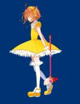  aji_nashi_(dress) blue_background brown_eyes brown_hair card_captor_sakura cardcaptor_sakura child dress frilled_legwear frilled_thighhighs frills fuuin_no_tsue gloves green_eyes headphones headset holding kinomoto_sakura magical_girl profile shoes short_dress short_hair simple_background sleeveless sleeveless_dress solo standing thigh-highs thighhighs white_gloves white_legwear yellow_dress zettai_ryouiki 