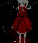  ascot aymmogh bad_id barefoot black blood blood_on_clothes blood_on_face blood_splatter bloody_clothes dark eyes flandre_scarlet frilled_skirt frills head_out_of_frame injury laevatein signature skirt skirt_set solo standing the_embodiment_of_scarlet_devil touhou wings 