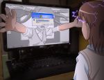  adobe_photoshop brown_hair computer computer_keyboard dell dress drooling electricity foreshortening hair_ribbon kasumi_uzuki misaka_mikoto monitor multiple_girls photoshop ribbon screen shirai_kuroko speaker through_screen to_aru_majutsu_no_index twintails windows windows_xp 