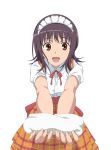  black_hair brown_eyes face foreshortening hands highres itsuwa open_mouth smile smile_(rz) solo to_aru_majutsu_no_index towel vector_trace waitress 