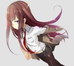  ecocube eka_eri envelope from_above jacket legwear_under_shorts long_hair makise_kurisu necktie off_shoulder pantyhose purple_eyes shorts solo steins;gate violet_eyes 