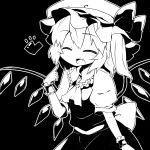  bad_id bow closed_eyes eyes_closed fang flandre_scarlet gen_ariyoshi hat hat_bow heart monochrome open_mouth smile solo touhou wings wrist_cuffs 