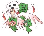  :d blush chibi closed_eyes creeparka creeper eyes_closed fang fire ghast green_hair minecraft multiple_girls odd_one_out open_mouth orange_eyes personification pink_hair red_eyes simple_background smile tosura-ayato white_hair 