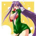  breasts clannad fujibayashi_kyou large_breasts long_hair open_clothes open_shirt popsicle purple_eyes purple_hair simple_background very_long_hair violet_eyes ykn 