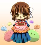  brown_hair cake child clannad dango_daikazoku food happy_birthday okazaki_ushio sailor_dress sakurai_ruku school_uniform short_hair 