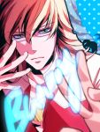  barnaby_brooks_jr blonde_hair blurry depth_of_field glasses gojoe green_eyes jacket jewelry male necklace red_jacket solo tiger_&amp;_bunny 