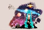  american_flag aqua_hair back bad_id dress from_behind galaxy hatsune_miku long_hair nasamuto open-back_dress planet solar_system solo star star_(sky) twintails very_long_hair vocaloid 