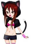  animal_ears animal_hat brown_eyes brown_hair cat_ears cat_hat cat_tail fang happy hat hips kemonomimi midriff nekomimi open_mouth tail tangerinetabby 