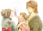  amamiya_tomoe brown_eyes brown_hair child closed_eyes couple dress eyes_closed facial_hair family father_and_daughter ghost hair_ornament haku-ginga imoan8 japanese_clothes jewelry kaburagi_kaede kaburagi_t_kotetsu kaburagi_tomoe kimono long_hair male mother_and_daughter necktie ponytail short_hair side_ponytail stubble tiger_&amp;_bunny vest waistcoat watch wristwatch young 
