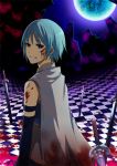  blood blue_hair cape grin injury magical_girl mahou_shoujo_madoka_magica miki_sayaka momoko_(pixiv_artist) short_hair smile sword weapon 