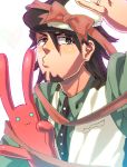  bow brown_eyes brown_hair cabbie_hat facial_hair gimunema hat jewelry kaburagi_t_kotetsu male necktie ribbon ring short_hair simple_background solo stubble stuffed_animal stuffed_bunny stuffed_toy tiger_&amp;_bunny vest waistcoat wedding_band white_background 
