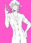  barnaby_brooks_jr cosplay crossdressinging elle_driver elle_driver_(cosplay) eyepatch hat heart jewelry kill_bill licking_lips male medical necklace nurse nurse_cap outline parody simple_background solo syringe tiger_&amp;_bunny tongue ymsr 