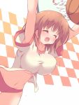  basketball breasts brown_hair buruma closed_eyes eyes_closed gym_uniform kashii_airi large_breasts midriff navel open_mouth ro-kyu-bu! rou-kyuu-bu! short_hair solo taut_shirt underboob wet yu-twilight 