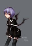  alternate_costume bat_wings black_legwear capelet character_name hata leaning_forward long_sleeves no_hat no_headwear purple_hair red_eyes remilia_scarlet short_hair simple_background solo thigh-highs thighhighs touhou wings zettai_ryouiki 
