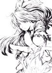  bow close-up fingernails fire foreshortening fujiwara_no_mokou hair_bow hands highres long_hair monochrome outstretched_hand perspective serious solo tahoo torn_clothes touhou traditional_media 