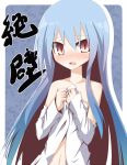  bad_id bare_shoulders blue_hair blush bust face hinanawi_tenshi ichiyan long_hair navel off_shoulder red_eyes solo tears touhou translation_request very_long_hair 
