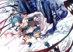  blue_hair cape gloves hair_ornament hairclip highres ken_(fkenorat) magical_girl mahou_shoujo_madoka_magica miki_sayaka oktavia_von_seckendorff open_mouth sebastians_(madoka_magica) short_hair spoilers sword tears thigh-highs thighhighs weapon white_gloves 