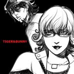  barnaby_brooks_jr cabbie_hat facial_hair glasses hat itou_junji itou_junji_(style) jacket jewelry kaburagi_t_kotetsu lipstick makeup male monochrome multiple_boys necklace parody reammara shaded_face short_hair stubble style_parody tiger_&amp;_bunny trap vest waistcoat 