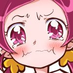  blush close-up face hanasaki_tsubomi heartcatch_precure! lowres mousoup pink_eyes pink_hair precure solo tears wavy_mouth 