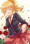  flower maekawa_suu necktie ponytail rose skirt solo umineko_no_naku_koro_ni ushiromiya_jessica 