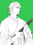  cosplay facial_hair hair_ornament hattori_hanzou hattori_hanzou_(cosplay) japanese_clothes kaburagi_t_kotetsu kill_bill male parody scabbard sheath simple_background solo stubble tiger_&amp;_bunny ymsr 