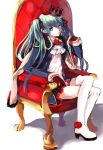  alternate_costume aqua_eyes aqua_hair bad_id boots chair crossed_legs crown dress flower gloves hair_flower hair_ornament hair_ribbon hand_in_hair hatsune_miku jacket long_hair pink_dress red_gloves red_rose ribbon rose sitting snake_(pixiv20852572) solo thigh-highs thigh_boots thighhighs twintails vocaloid 