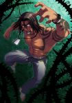  bracelet brown_hair card card_pendant dark_skin highres ibara_no_ou jewelry jumping male manly marco_owen masurao_bc necklace pendant shirtless solo tattoo 