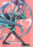  1girl 2012 aqua_eyes aqua_hair boots character_name copyright_name dated deathklovc detached_sleeves hatsune_miku heart leaning_forward long_hair necktie open_mouth signature skirt solo tell_your_world_(vocaloid) thigh_boots thighhighs twintails very_long_hair vocaloid 